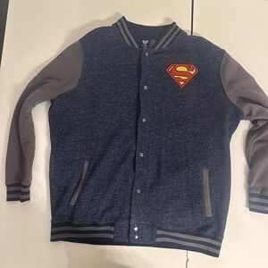 Superman Men's Varsity Jacket DC Comics Bomber Full Snap Gray Blue Superhero 2xl
